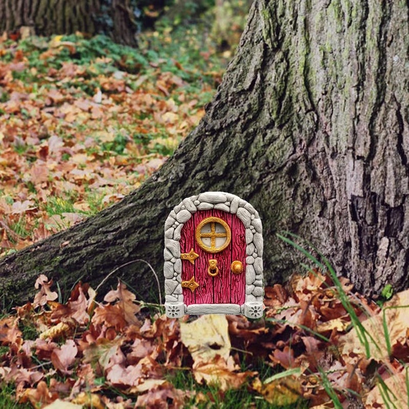 SETOFI Fairy Door for Tree, Wooden Fairy Doors Elf Door Miniature Wood Doors for Garden Yard Trees Ornaments (B) - Image 4